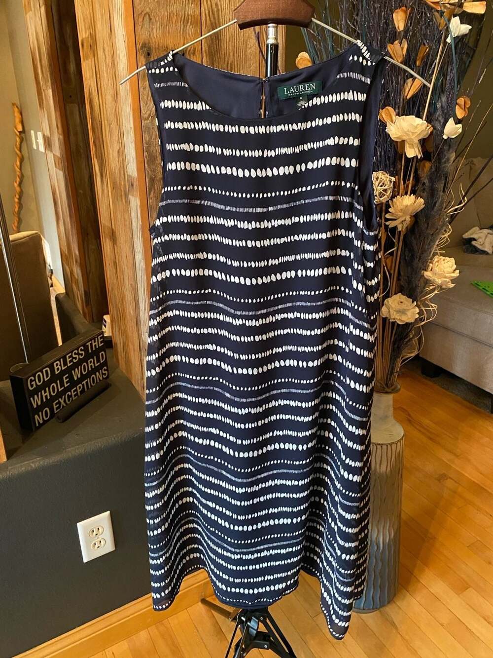 Lauren Ralph Lauren Women's Navy Blue & White Dotted Sleeveless Dress Size 6